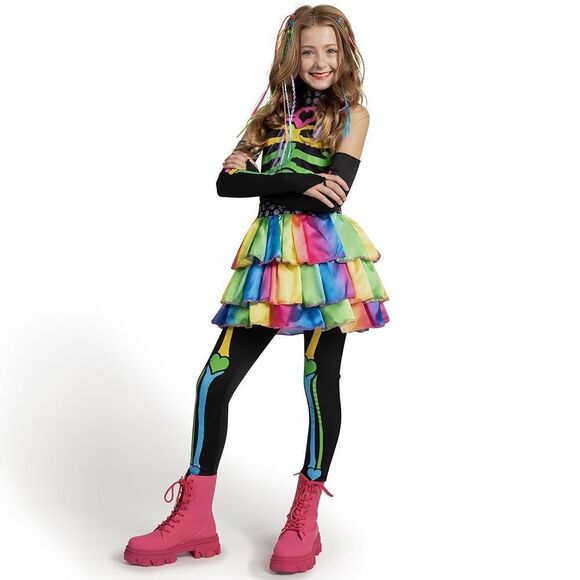 Halloween Kids Skeleton Costume XL Funky Punky Bone Skeleton Deluxe Costume, Hal - Picture 4 of 10